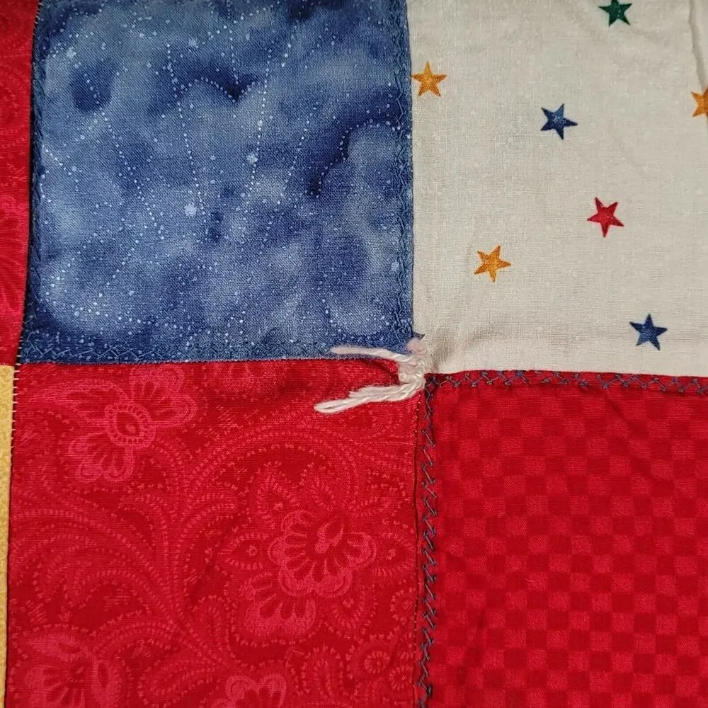 Patchwork Crib Quilt Baby Blanket Floor Play Tummy Time Strawberry Print Back